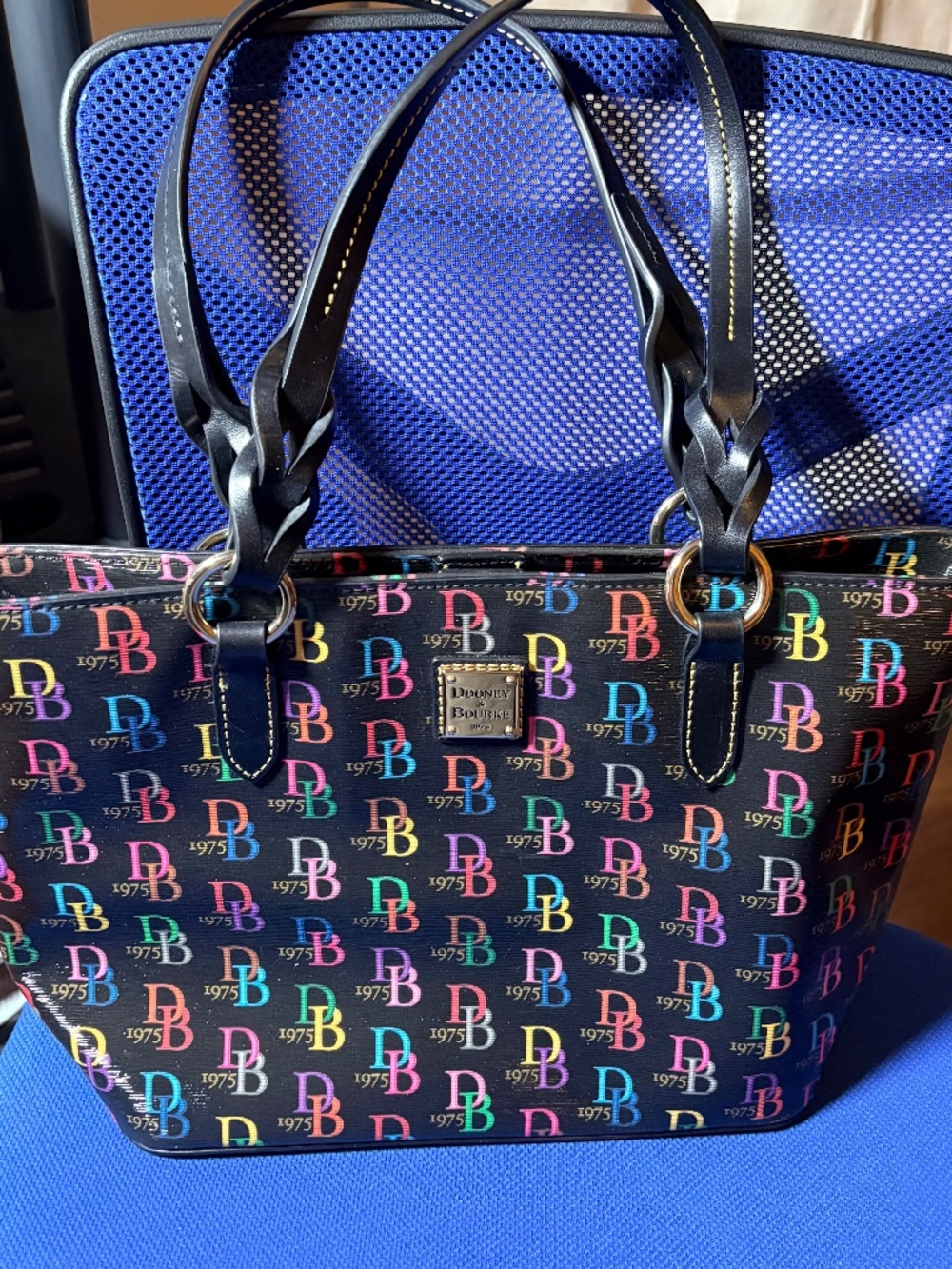 Dooney Bourke Db75 It Zip Top Black Multi Coated Canvas Tote
